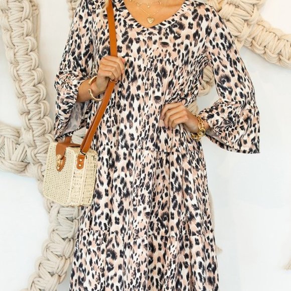 !RESTOCKED!  V Neck 3-Tiered Ruffle Dress with Ruffle Sleeve - Picture 3 of 8